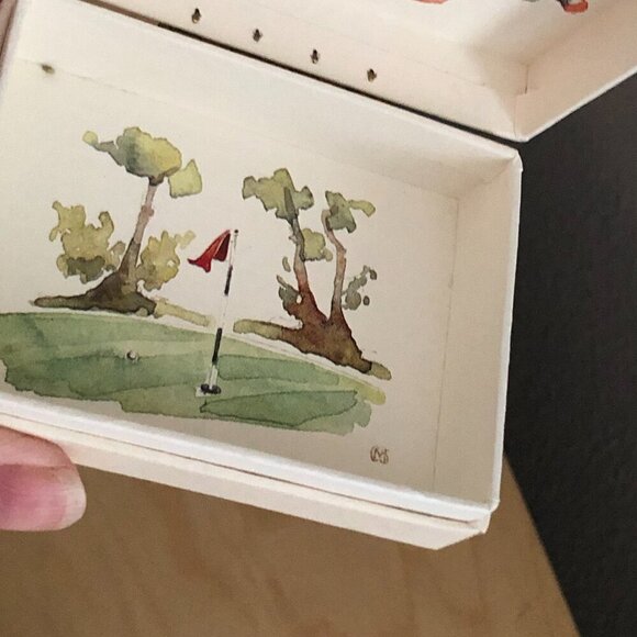 Vintage 1990 Catriona Stewart Golf Fishing Watercolor Painted Boxes - England - Picture 6 of 9